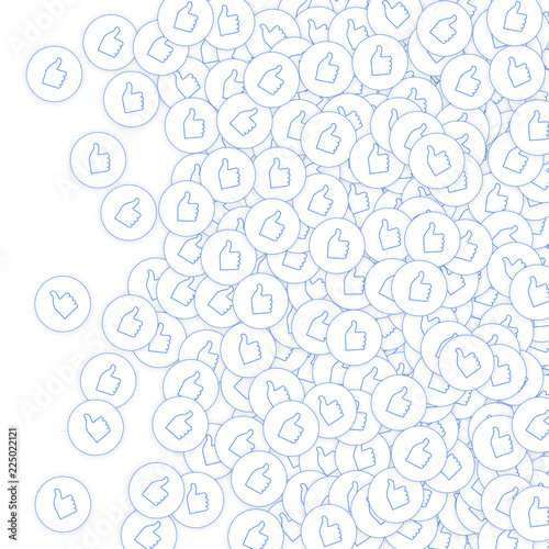 Social media icons. Social media marketing concept. Falling scattered thumbs up. Right gradient elem