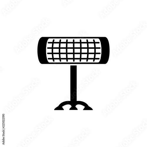 Black & white vector illustration of portable infrared heater. Flat icon. Isolated on white background.