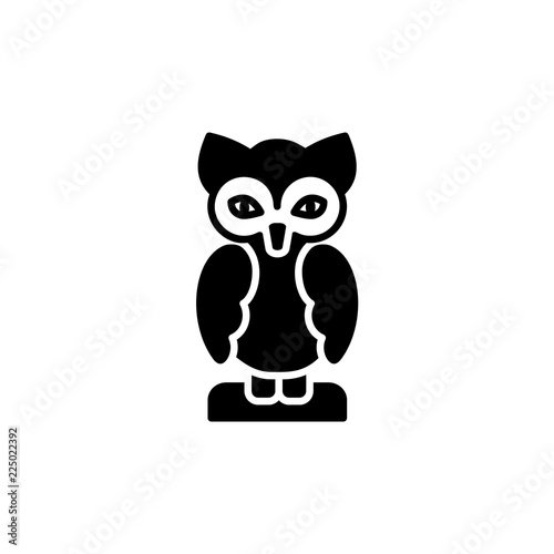 Black & white vector illustration of owl table figurine. Flat icon of decorative bird statuette for home & office. Isolated on white background. © Milta