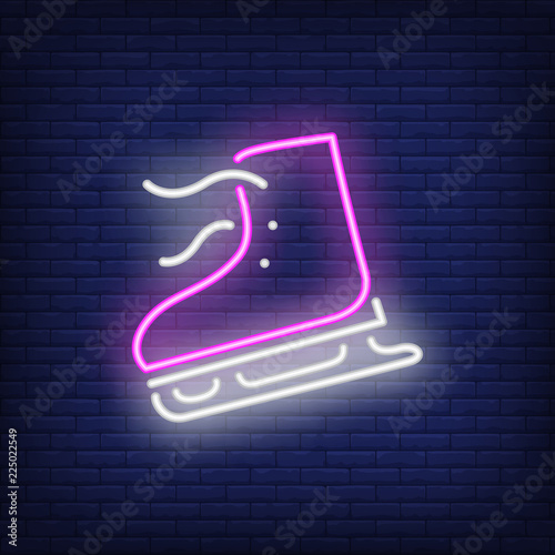 Skates neon icon. Figure skating, sport, hobby. Winter activity concept. Vector illustration can be used for street wall signs, billboards, banners