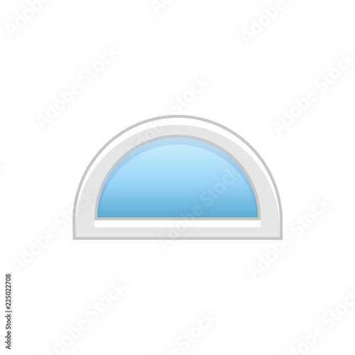 Vector illustration of half round doorway vinyl window. Flat icon of traditional aluminum semi circular window for garret & attic. Isolated on white background.