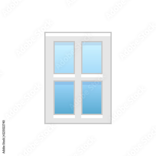 Vector illustration of modern vinyl casement window. Flat icon of aluminum window with 4 movable panels. Isolated object on white background.