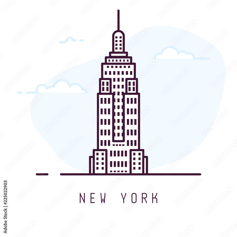 New York city line style illustration. Famous tower in New York. Architecture city symbol of USA