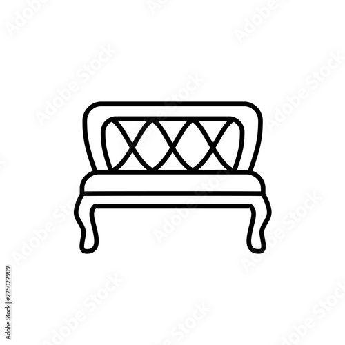 Black & white vector illustration of bench. Line icon of settee. Vintage home & office furniture. Isolated on white background