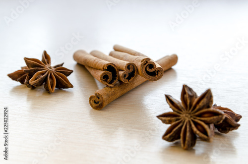 cinnamon sticks and Star Anise on table