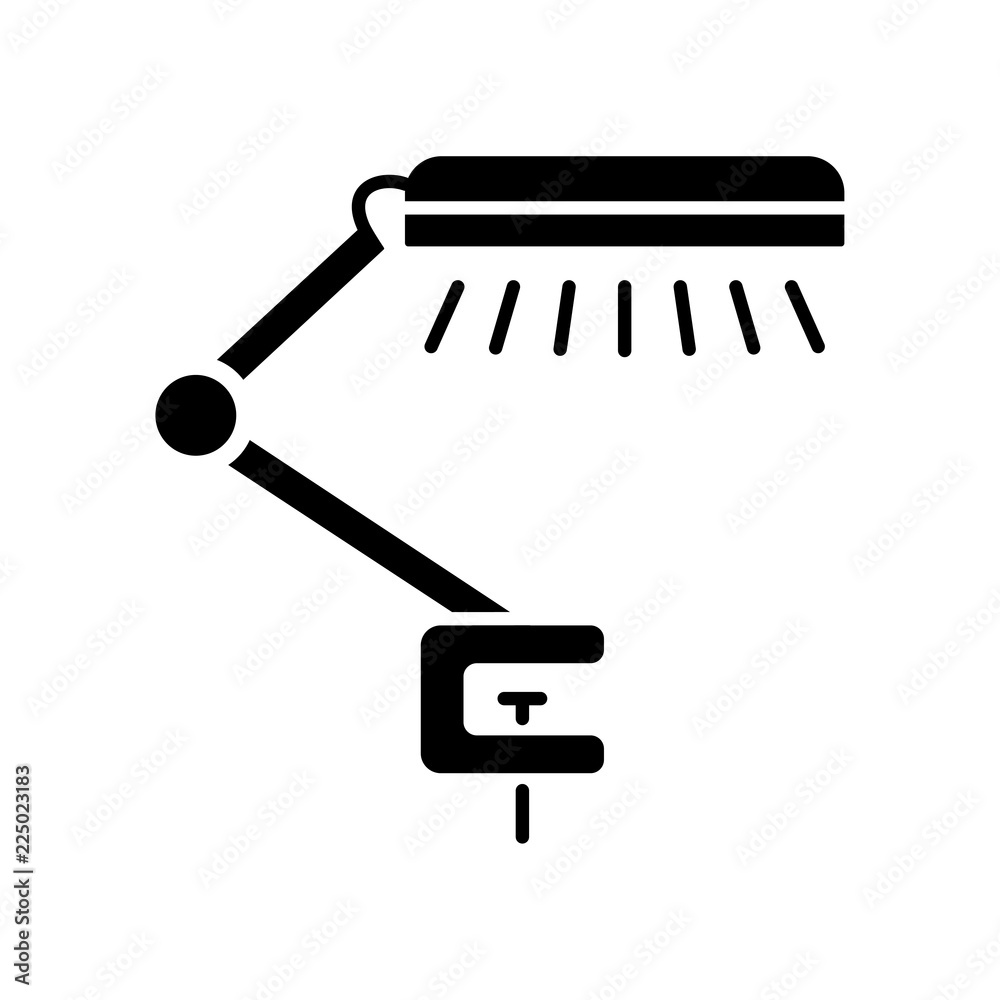 Vector illustration of desk study lamp. Flat icon of adjustable swing arm table lamp. Home & office lighting. Isolated on white background. Vector illustration of desk study lamp. Flat icon of adjustable swing arm table lamp. Home & office lighting. Isolated on white background.