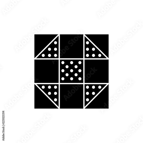 Black & white vector illustration of churn dash quilt pattern. Flat icon of quilting & patchwork geometric design template. Isolated on white background.