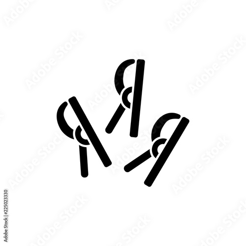 Black & white vector illustration of sewing clips. Flat icon of fabric holders. Quilting & patchwork accessories. Isolated on white background.