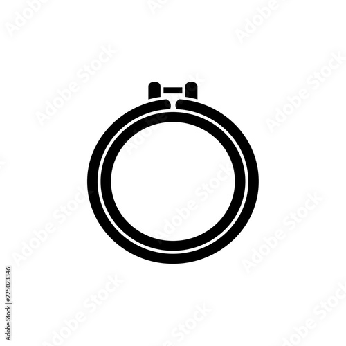 Black & white vector illustration of quilting round hoop. Flat icon of patchwork frame. Supplies for sewing, embroidery & needlework. Isolated on white background.