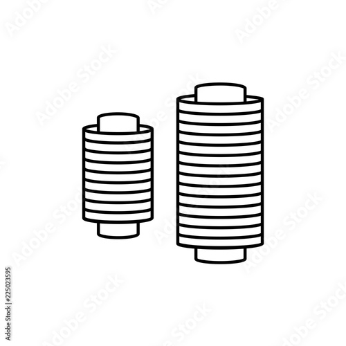 Black & white vector illustration of sewing threads. Line icon of quilting, patchwork & needlework accessories. Isolated on white background.