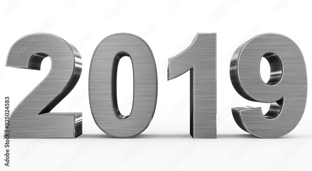 year 2019 metal 3d numbers isolated on white year 2019 metal 3d numbers isolated on white