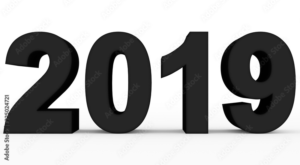 year 2019 black 3d numbers isolated on white year 2019 black 3d numbers isolated on white