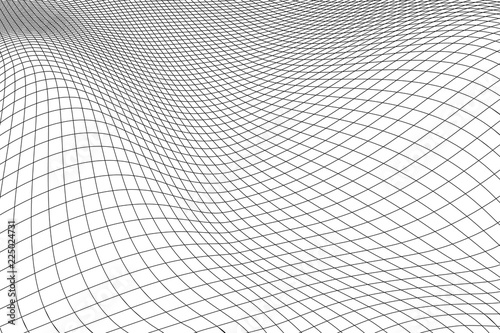 Abstract black and white wavy mesh. 3D vector futuristic landscape.