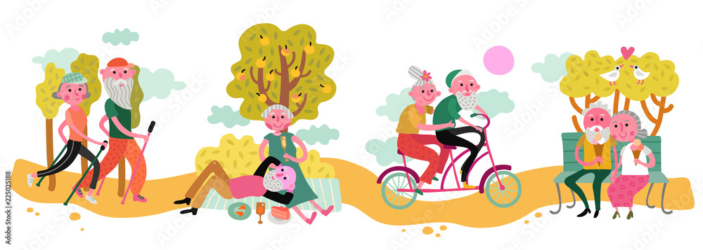 Fototapeta premium Elderly Couple Horizontal Illustration