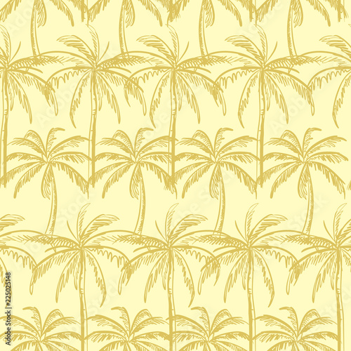 Beige outline palm trees on the cream color  background. Vector seamless pattern. Tropical illustration. Jungle foliage. © MSNTY_STUDIOX