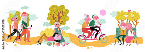 Elderly Couple Horizontal Illustration