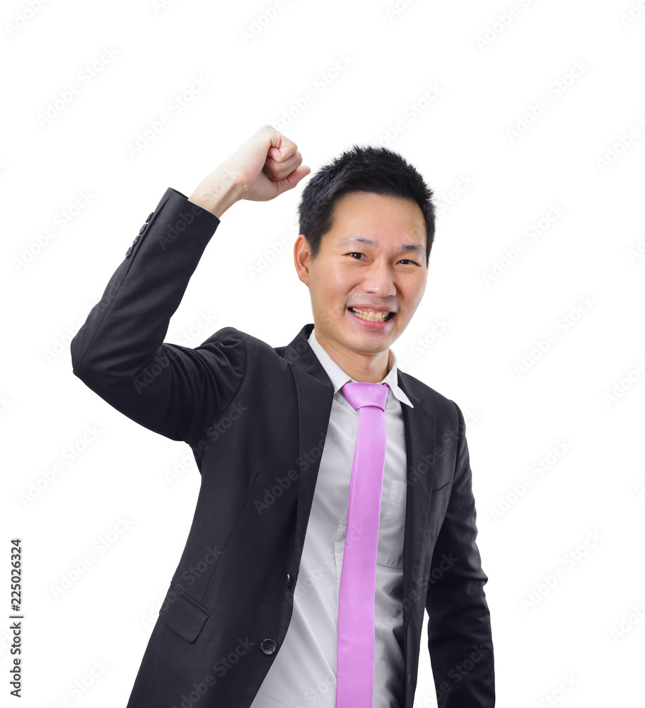 Victorious young asian businessman celebrating on white background Victorious young asian businessman celebrating on white background