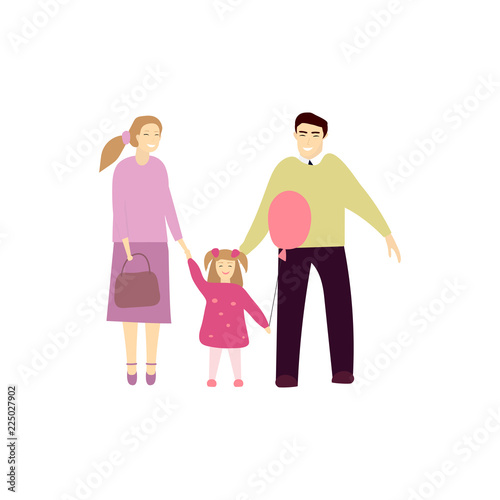 Vector illustration of couple with their little daughter. Happy