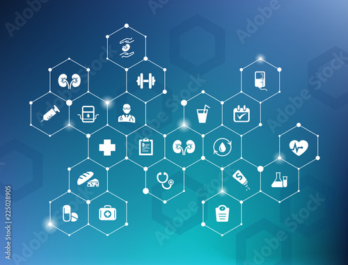 Nephrology / dialysis / kidney disease treatment concept – vector illustration, blue color, flat design