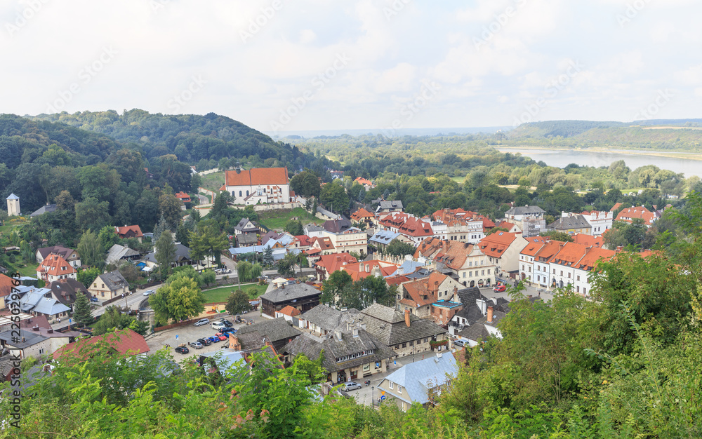 Panorama of Kazimierz Dolny on  Vistula river seen from Mountain of Three Crosses