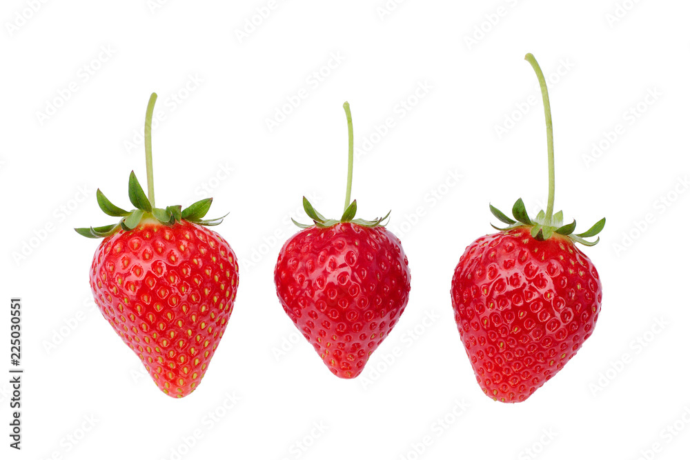three fresh strawberries on white background three fresh strawberries on white background