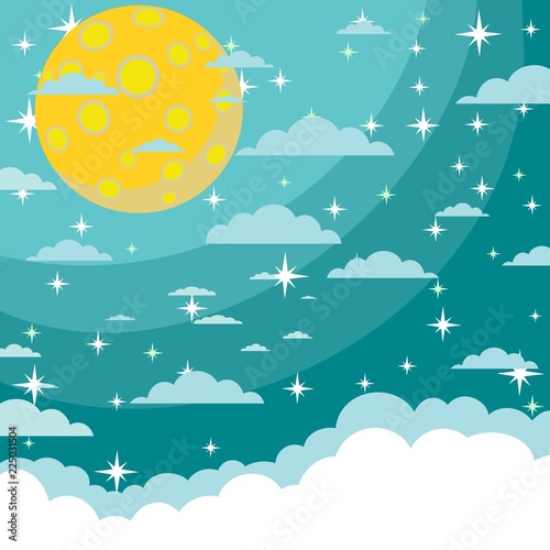 full moon -moon rise. Stock flat vector illustration