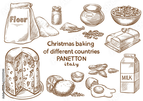 Christmas baking. Ingredients.Panetton.Italy