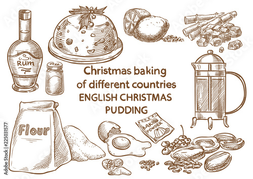 Christmas baking. Ingredients.English christmas pudding.England