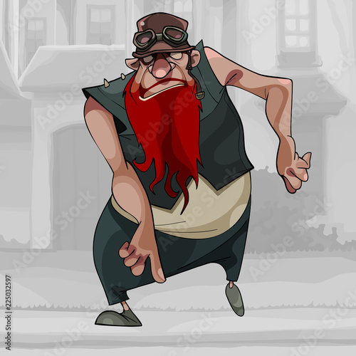 cartoon dancing man biker with long red beard