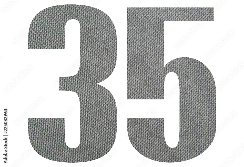35,thirty five - with gray fabric texture on white background 35,thirty five - with gray fabric texture on white background