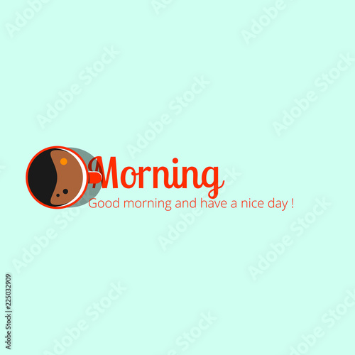 Red coffee mug with breakfast hot drink