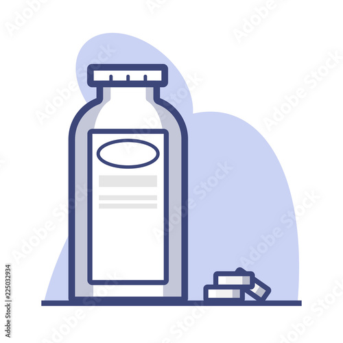 Bottle with pills of aspirin or vitamines.