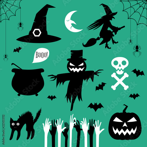 Traditional elements of Halloween. Vector illustration