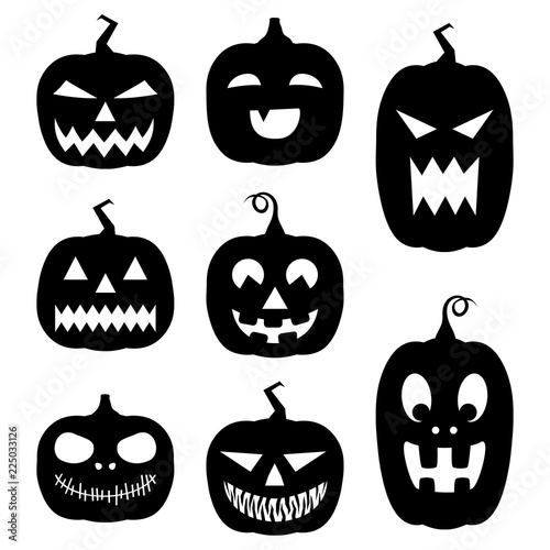 Set of vector Halloween pumpkins silhouette with various expressions isolated on white background
