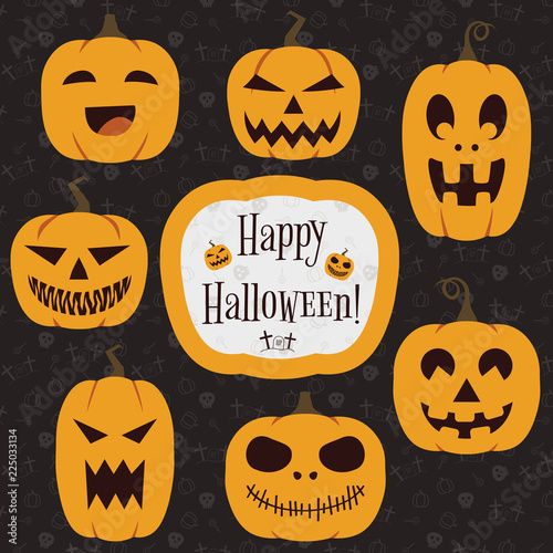 Set of Halloween pumpkins with various expressions