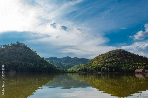 The mountain and the sky in dam ,Supanburi Thailand.