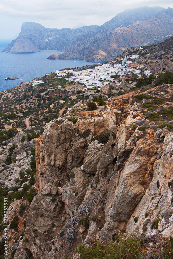 Panoramic view of Mesochori on Karpathos in Greece
