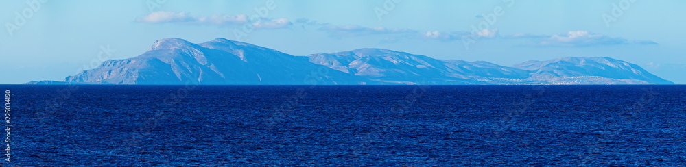 Panoramic view of the island Kassos near Karpathos from Lefkos in Greece
