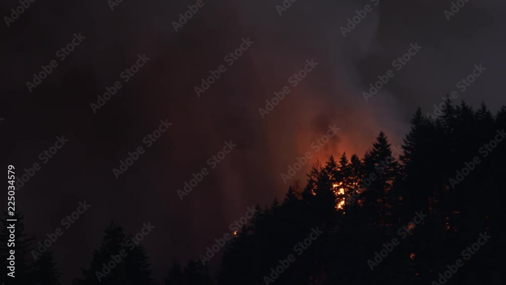 Large forest fire burns the tree covered side of a mountain near Portland Oregon Large forest fire burns the tree covered side of a mountain near Portland Oregon