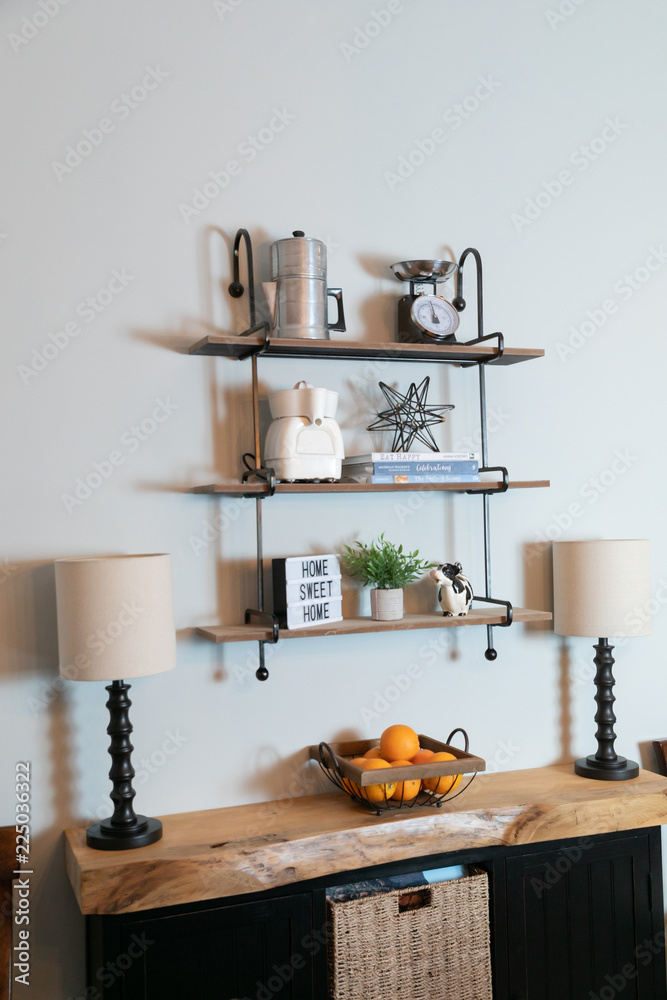 Industrial Style Shelving in Dining Room in Contemporary Home