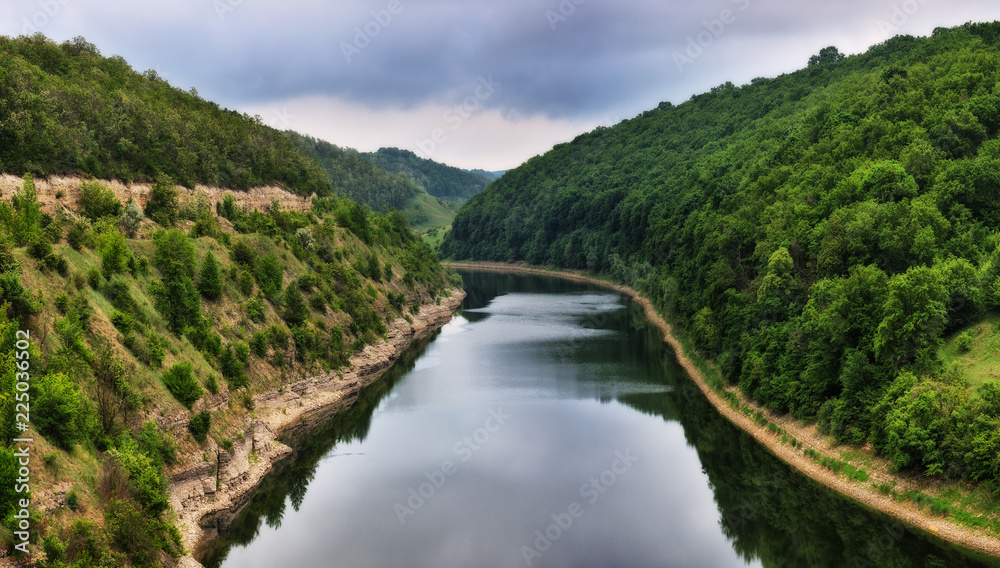 picturesque dawn by the river canyon