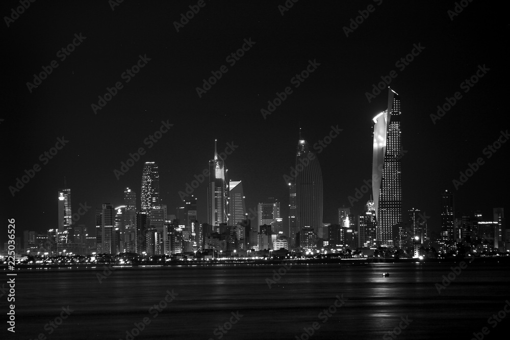 Black And White Skyline Of Kuwait City At Night