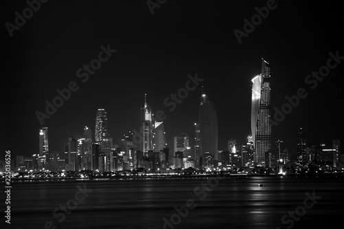 Fototapeta Naklejka Na Ścianę i Meble -  Black And White Skyline Of Kuwait City At Night