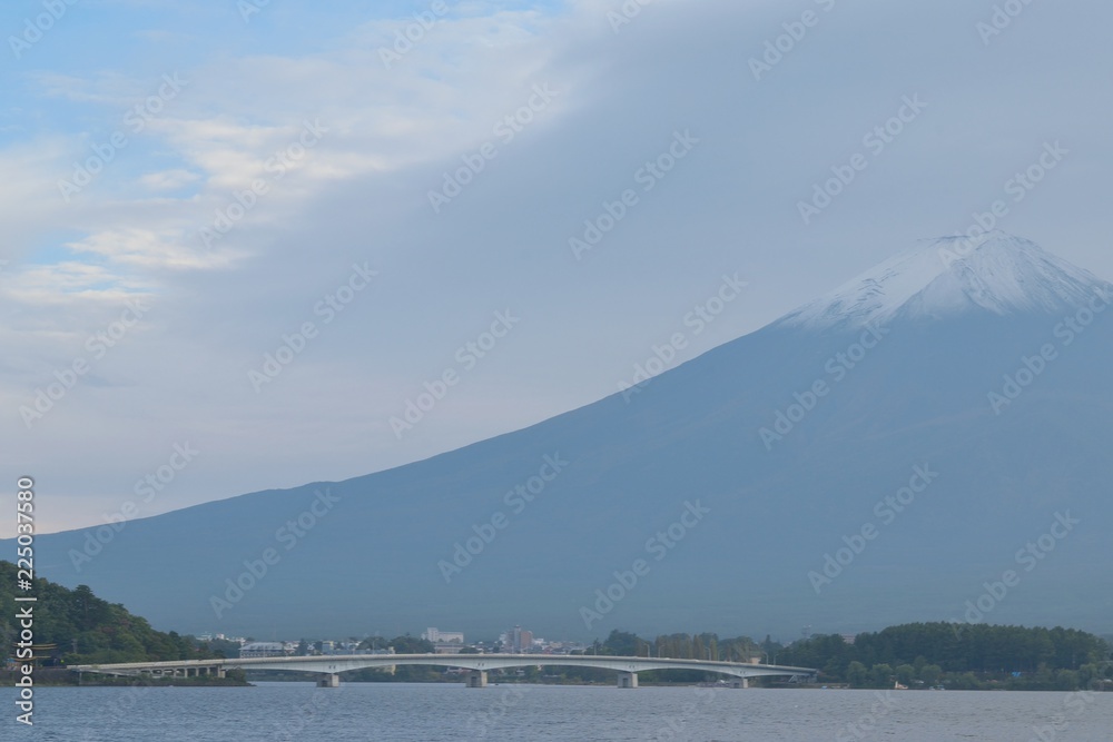 Landscape of snow capped Mount Fuji in Japan