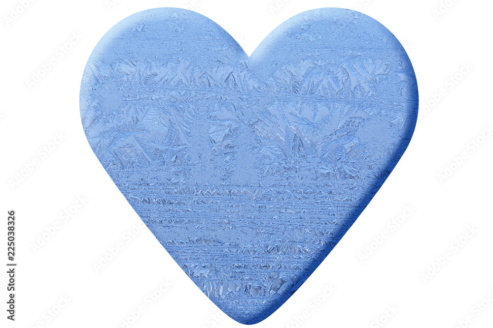 blue heart with frost pattern isolated on white