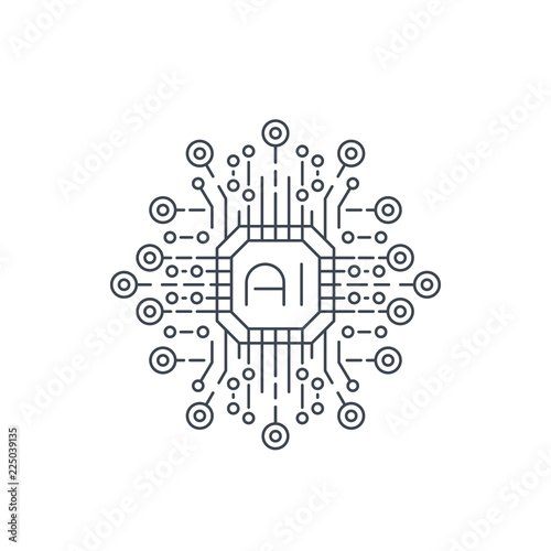 Artificial intelligence, AI technology, line icon