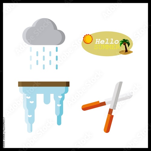 4 spring icon. Vector illustration spring set. pruners and rain icons for spring works