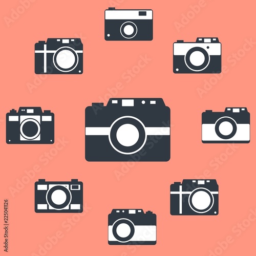 Photo camera icons set in flat style. Flat design vector. Set