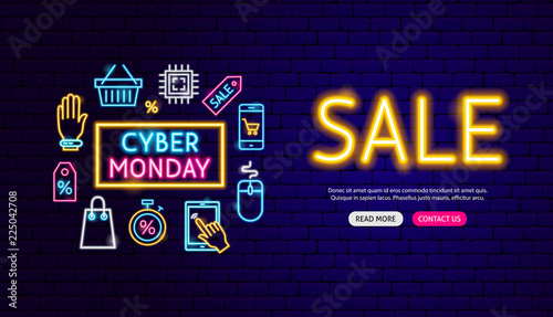 Cyber Monday Sale Neon Banner Design