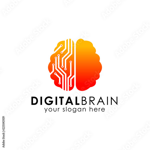 electronic brain logo. digital brain logo design template. smart brain vector icon